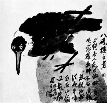  ancienne - Qi Baishi un oiseau avec une vieille encre de Chine de cou blanc